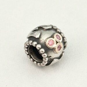 Pandora 925 & 14K Gold Two Tone Mom Pink CZ Rare Retired Bead Charm